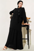 Black Tie-Down Dress with Stoned Bird Eye Detail
