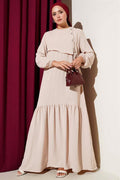 Beige Lace Dress with Eyelet Detail and Stones