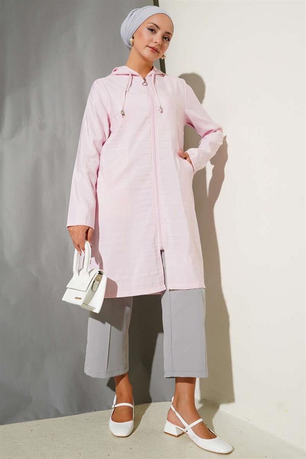 Stone Embroidered Detailed Hooded Cap Pink