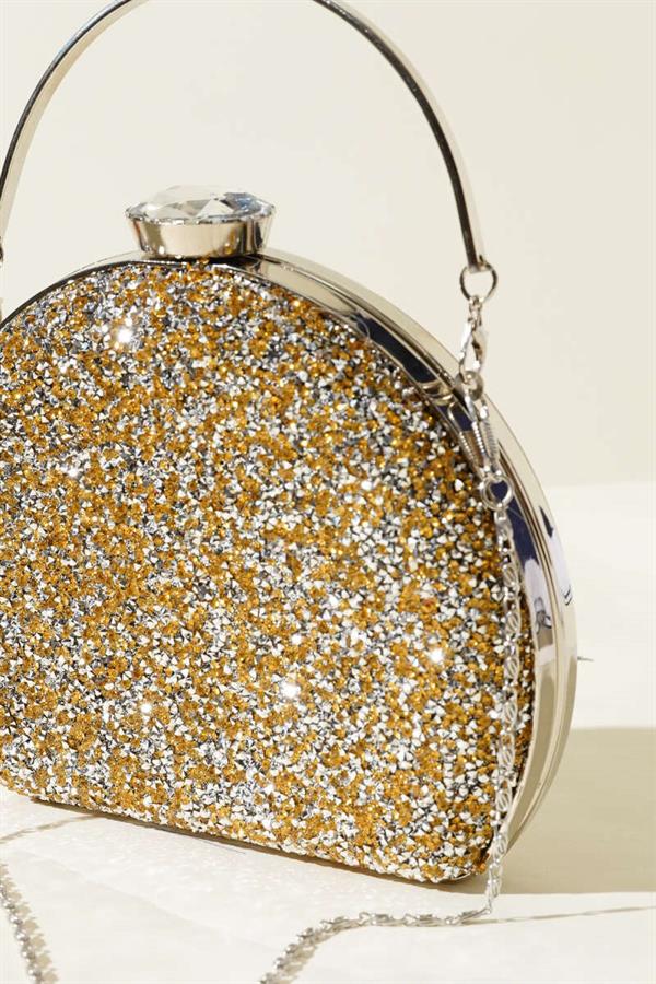 Stoned Oval Evening Bag Yellow