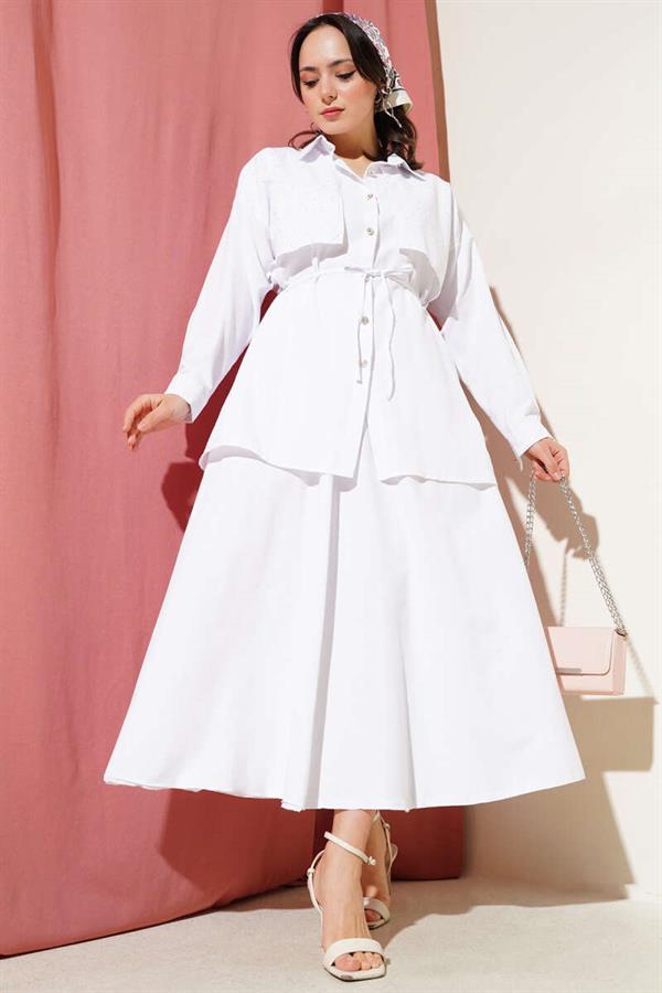 Stoned Cape and Skirt 2 Piece Set White