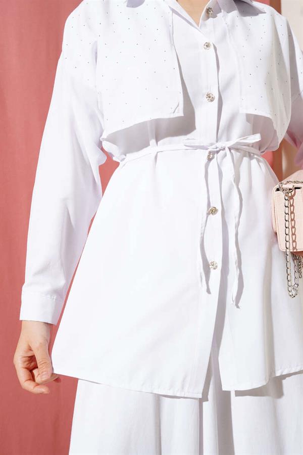 Stoned Cape and Skirt 2 Piece Set White