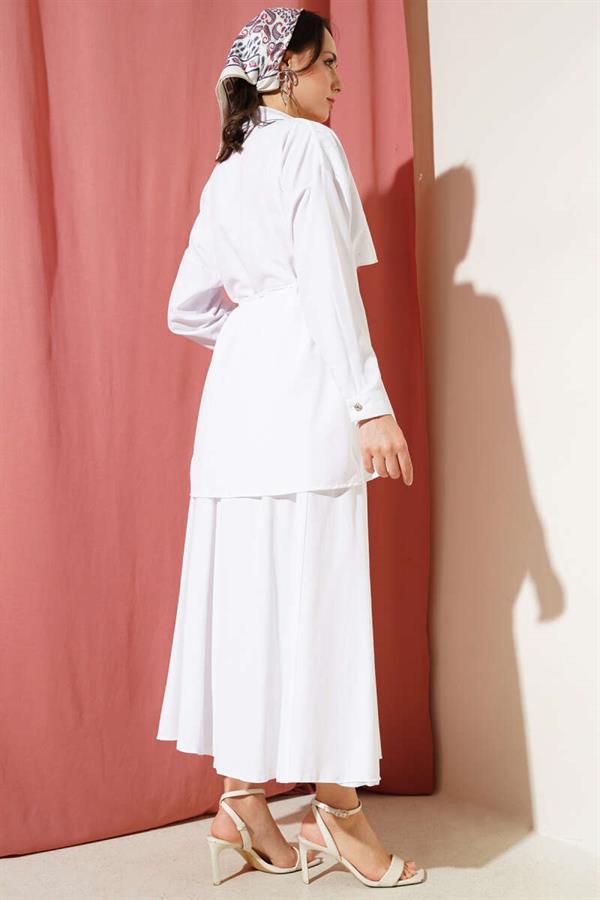 Stoned Cape and Skirt 2 Piece Set White