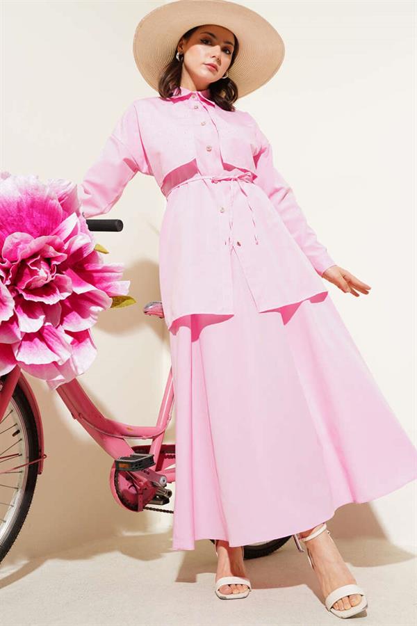 Stoned Cape and Skirt 2 Piece Set Pink