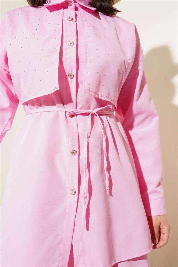 Stoned Cape and Skirt 2 Piece Set Pink