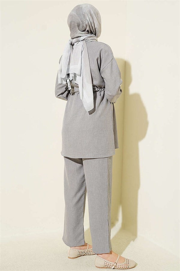 2 Piece Set with Faux Stone Pocket Flaps, Grey