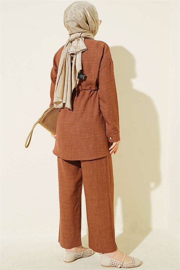 2 Piece Set in Coffee with Rhinestone Faux Pocket Flaps