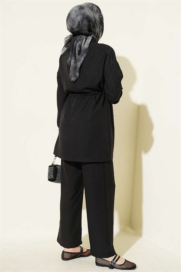 2 Piece Set with Rhinestone Faux Pocket Flaps, Black