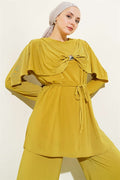 Stone Embellished 2 Piece Set with Side Slits, Olive Green