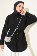 Single Pocket Shirt with Waistband, Black