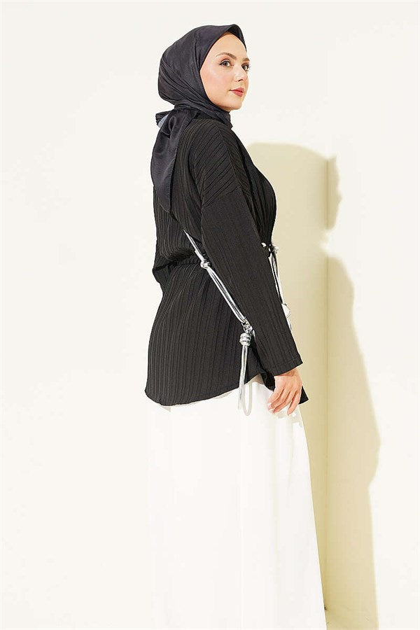 Single Pocket Shirt with Waistband, Black