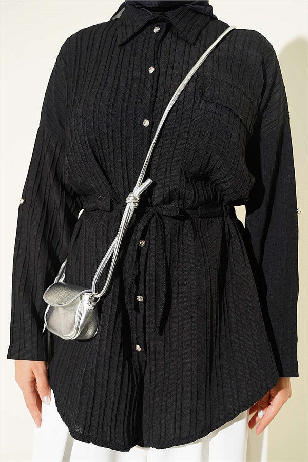 Single Pocket Shirt with Waistband, Black