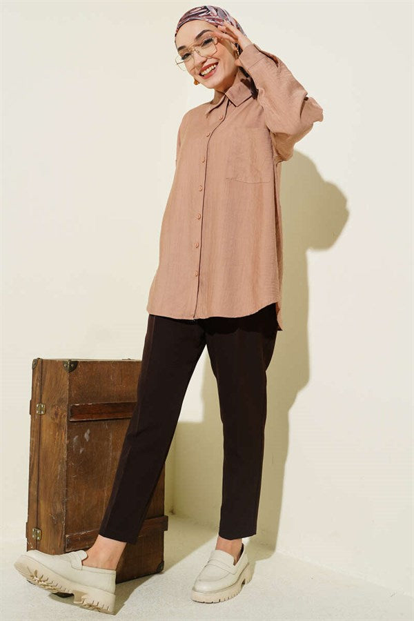 One-Pocket Drop Shoulder Shirt Latte