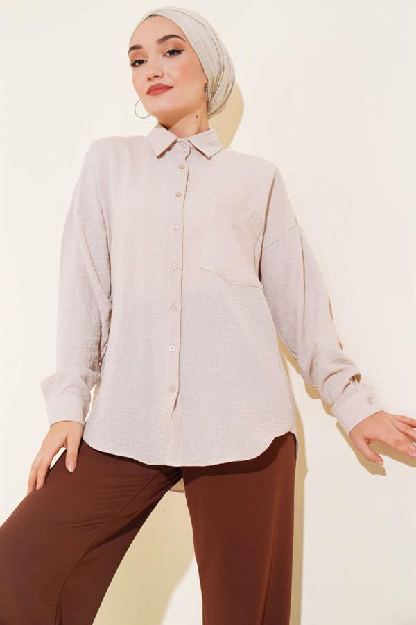 Single Pocket Linen Shirt Beige