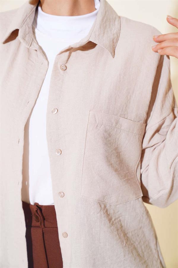 Single Pocket Linen Shirt Beige
