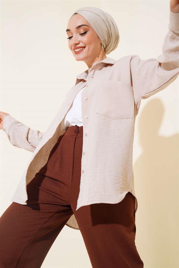 Single Pocket Linen Shirt Beige