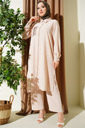 Single Pocket Mini Embellished Casual 2 Piece Set in Beige
