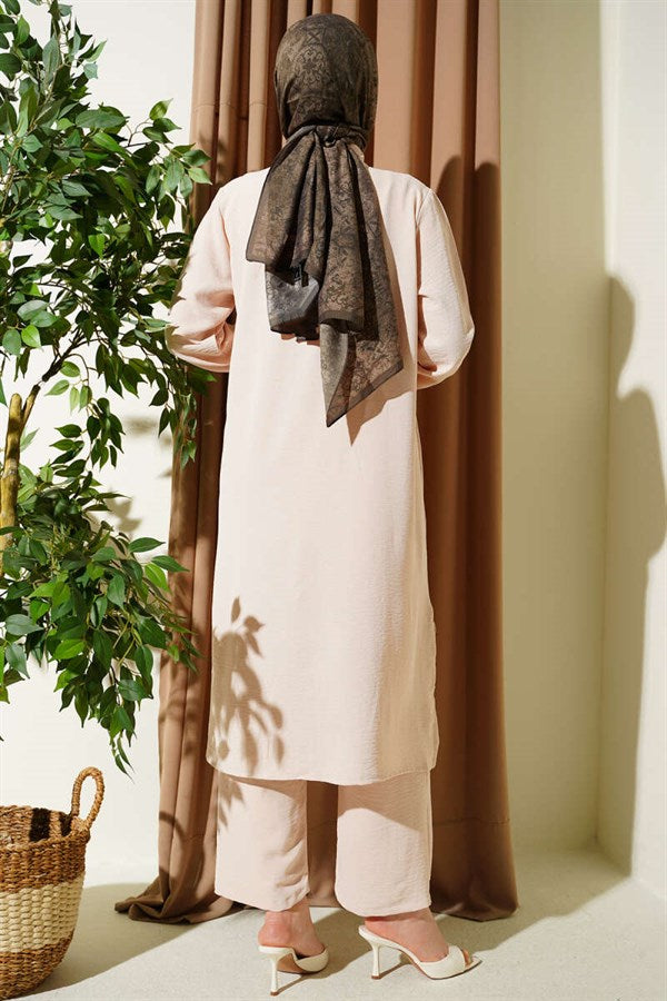 Single Pocket Mini Embellished Casual 2 Piece Set in Beige