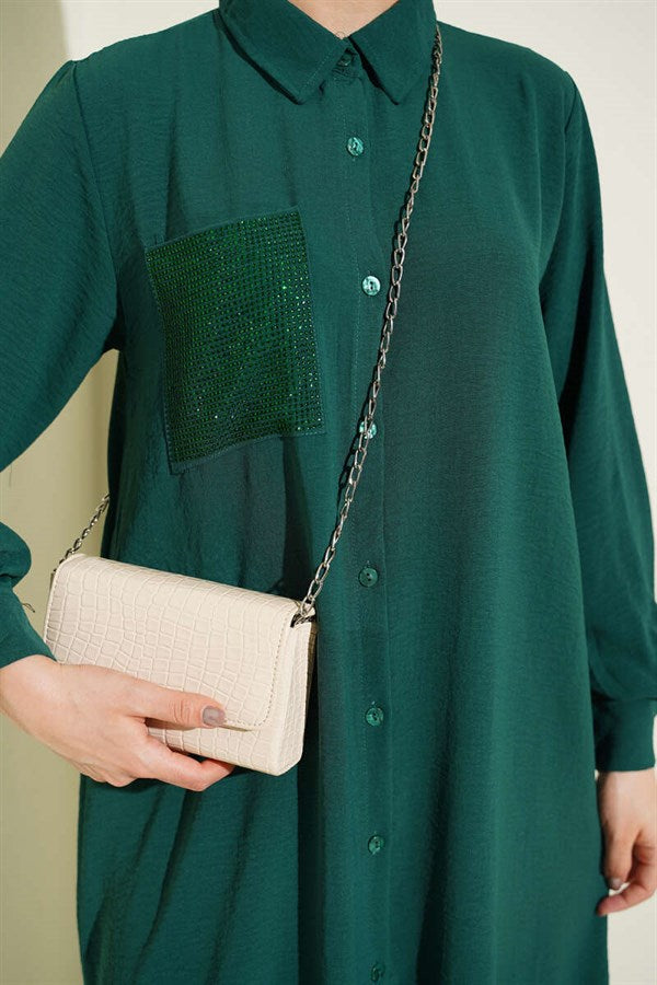 Single Pocket Mini Embellished Casual 2 Piece Set Emerald