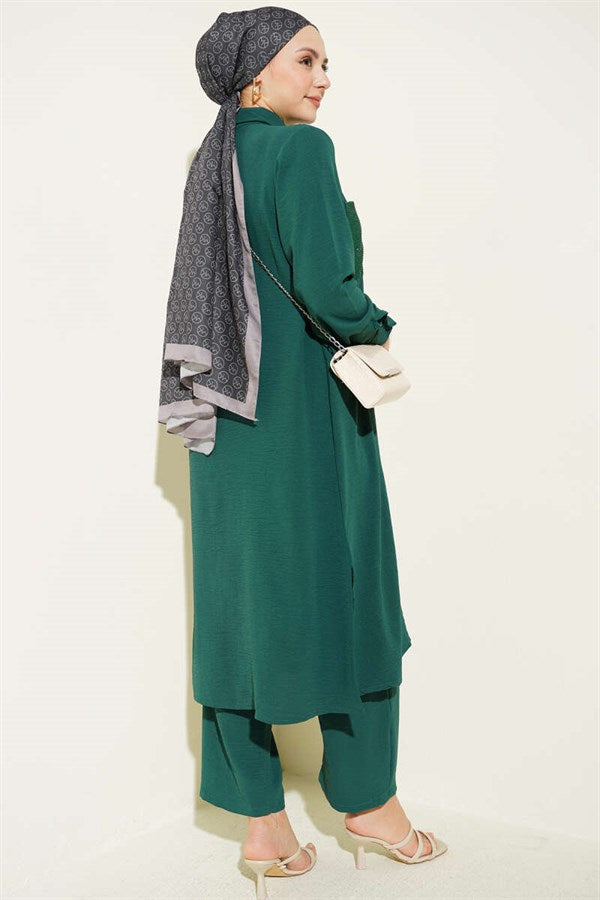 Single Pocket Mini Embellished Casual 2 Piece Set Emerald