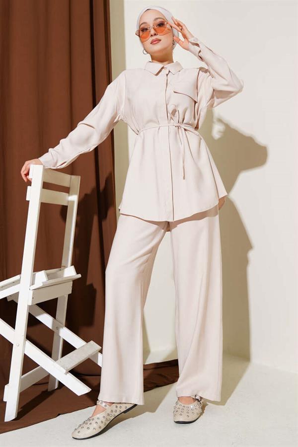 One Pocket Tencel 2 Piece Set Beige