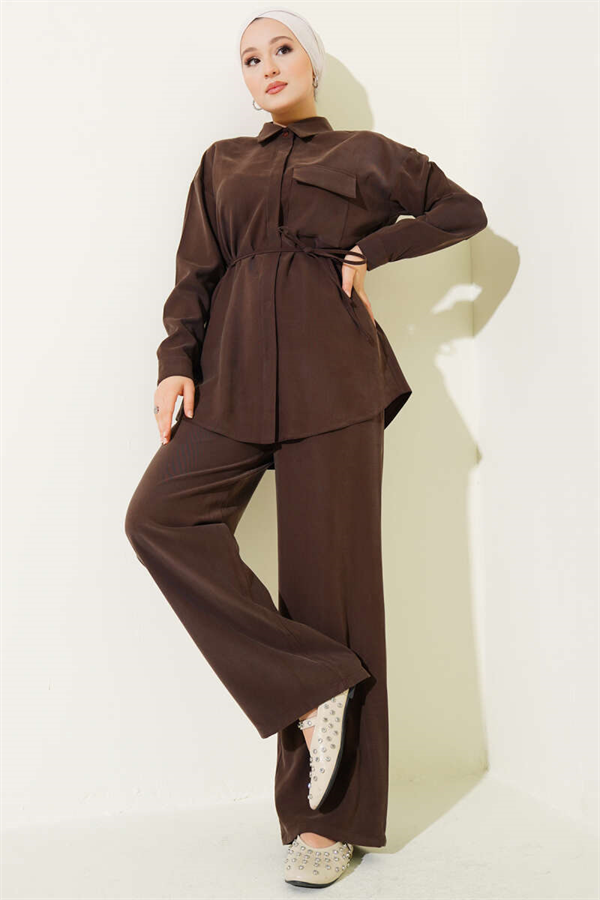 Single Pocket Tencel 2 Piece Set in Coffee