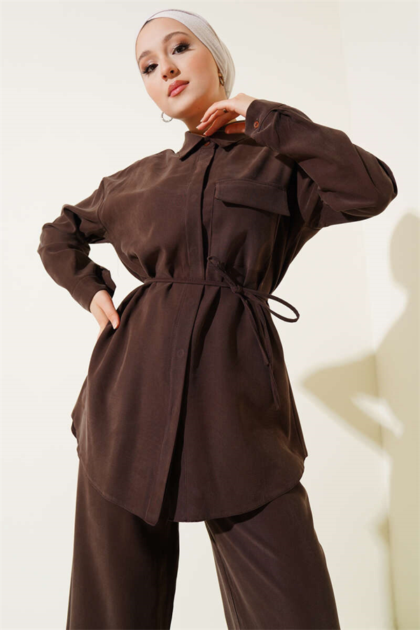 Single Pocket Tencel 2 Piece Set in Coffee