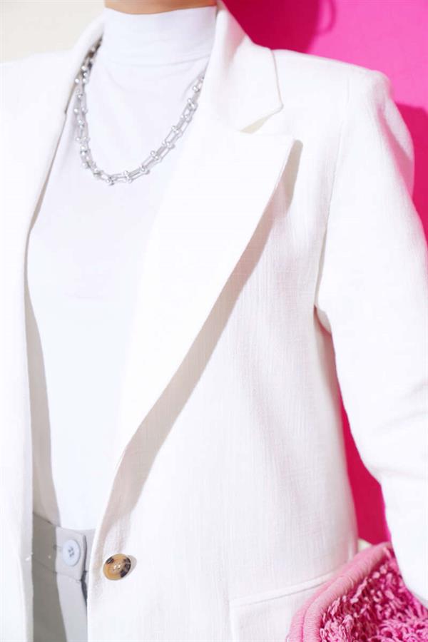 Single Button Blazer Jacket Ecru