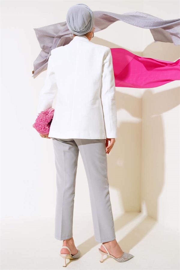 Single Button Blazer Jacket Ecru