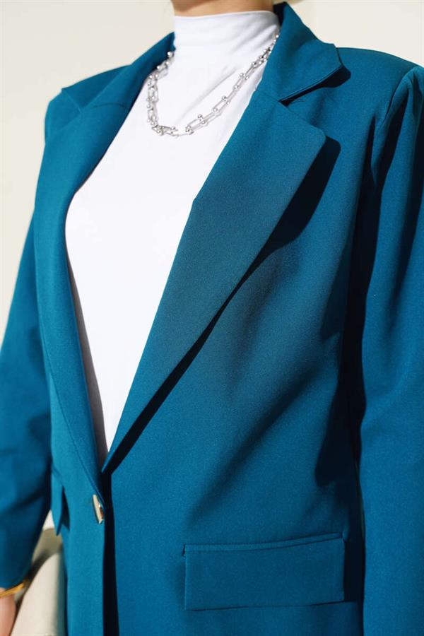 Single Button Blazer Jacket Petrol