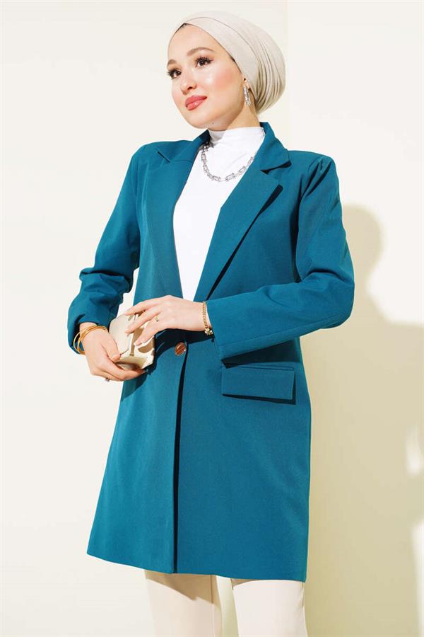 Single Button Blazer Jacket Petrol