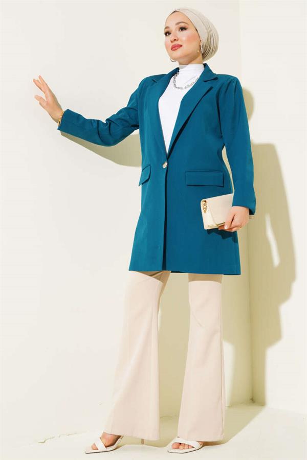 Single Button Blazer Jacket Petrol