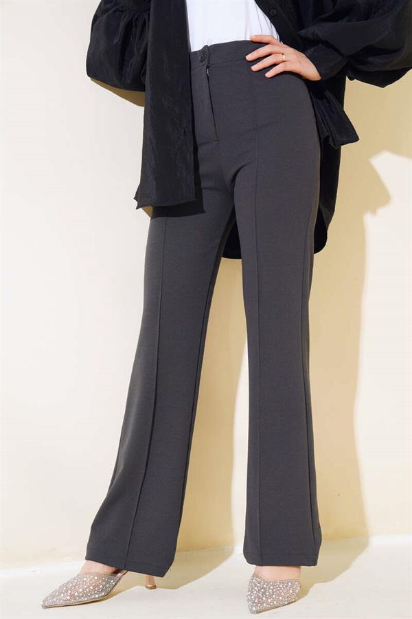 Single Buttoned Trousers in Smoke Color
