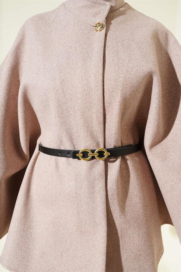 Single Button Belted Cashmere Poncho, Mink
