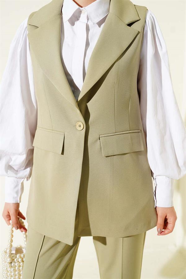 One-Button Double-Breasted Vest 2 Piece Set in Navy Blue