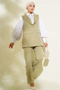 One-Button Double-Breasted Vest 2 Piece Set in Navy Blue