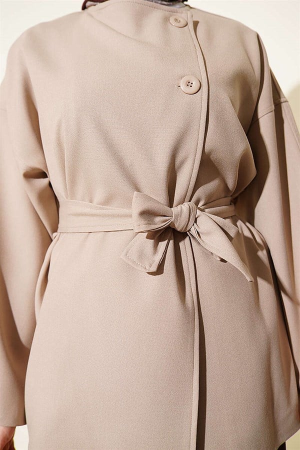 One-Button Belted Jacket Stone