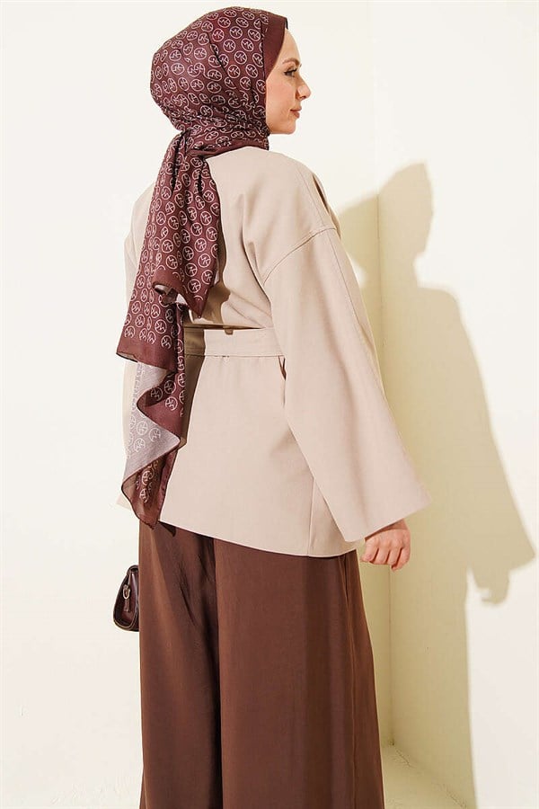 One-Button Belted Jacket Stone