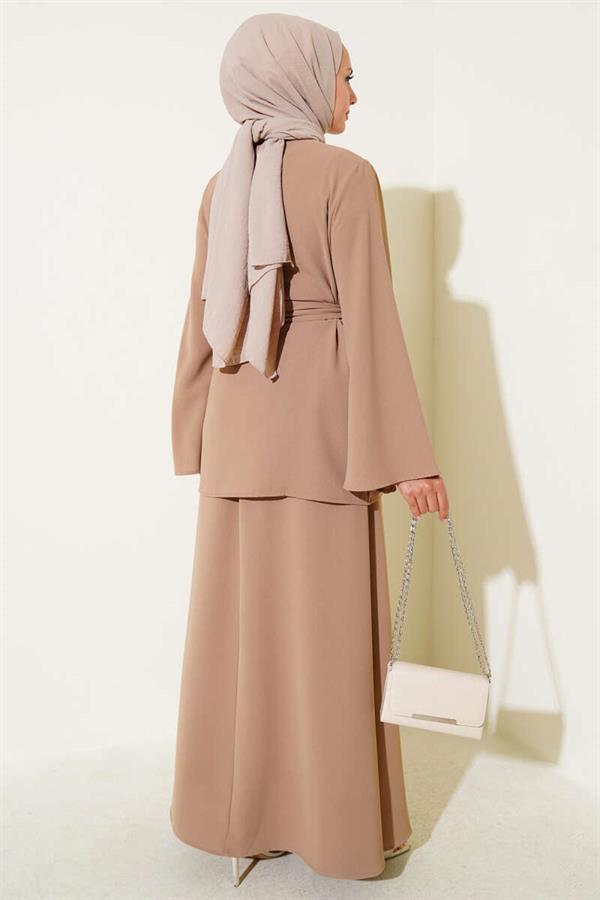 Single-Button Belted 2 Piece Set Latte