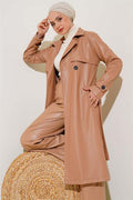 Single-Button Belted Leather Trench Coat Latte