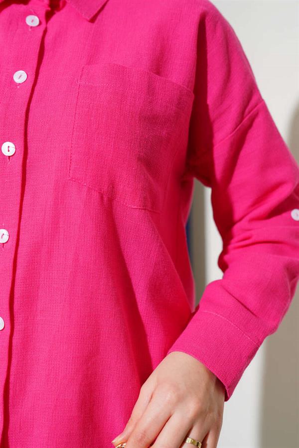 Single Chest Pocket Basic Shirt Fuchsia
