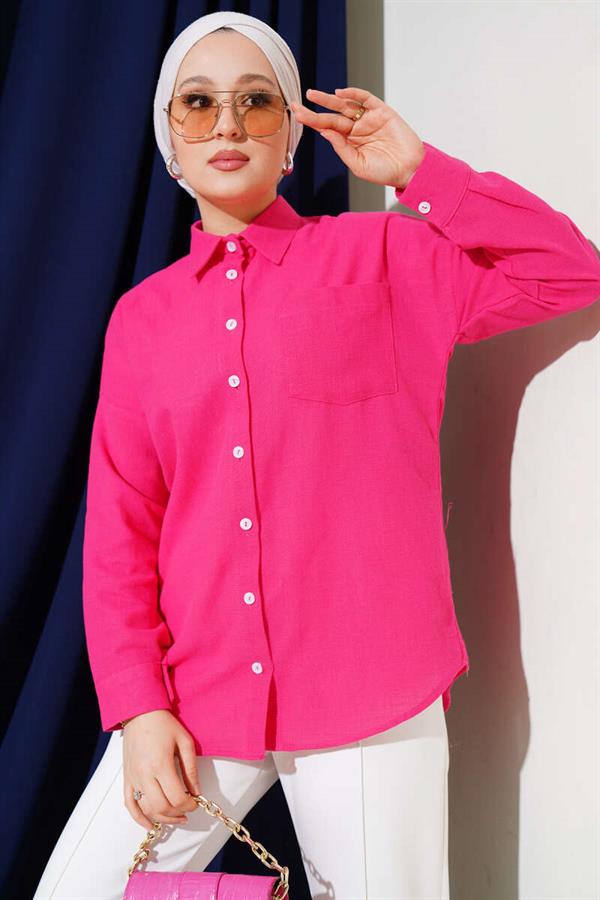 Single Chest Pocket Basic Shirt Fuchsia