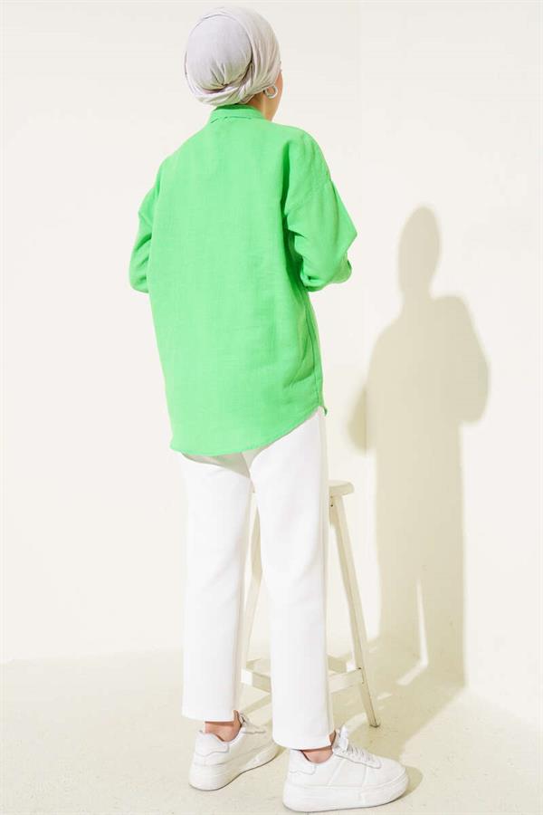 Single Chest Pocket Basic Shirt Green