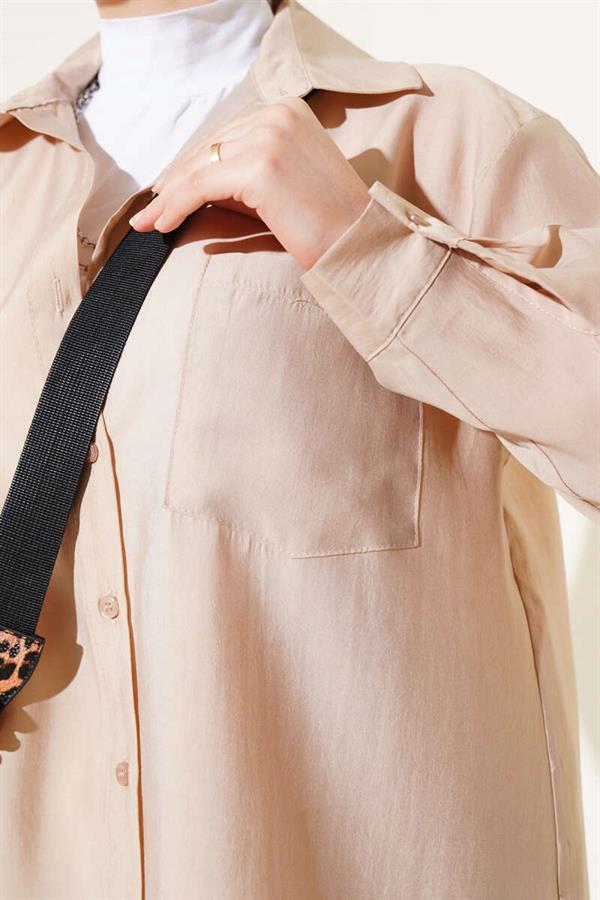 Single Chest Pocket Shirt 2 Piece Set Beige