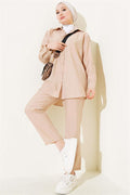 Single Chest Pocket Shirt 2 Piece Set Beige