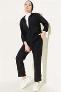 Single Breast Pocket Shirt 2 Piece Set Black
