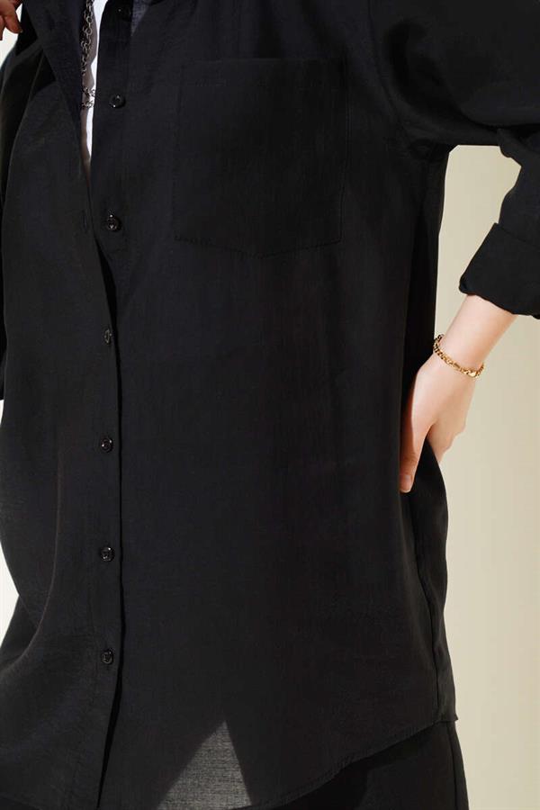 Single Breast Pocket Shirt 2 Piece Set Black