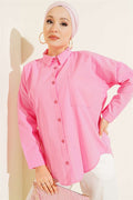 Loose-fitting shirt with one breast pocket, pink.