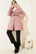 One Shoulder Epaulette Button Detailed Cashmere Coat Powder