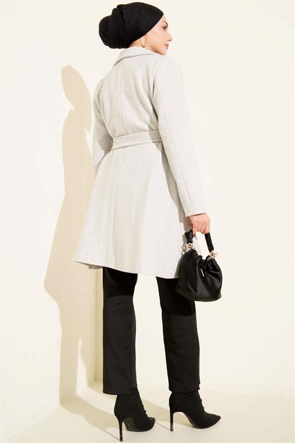 One-Shoulder Epaulette Button Detail Cashmere Coat Melange Grey